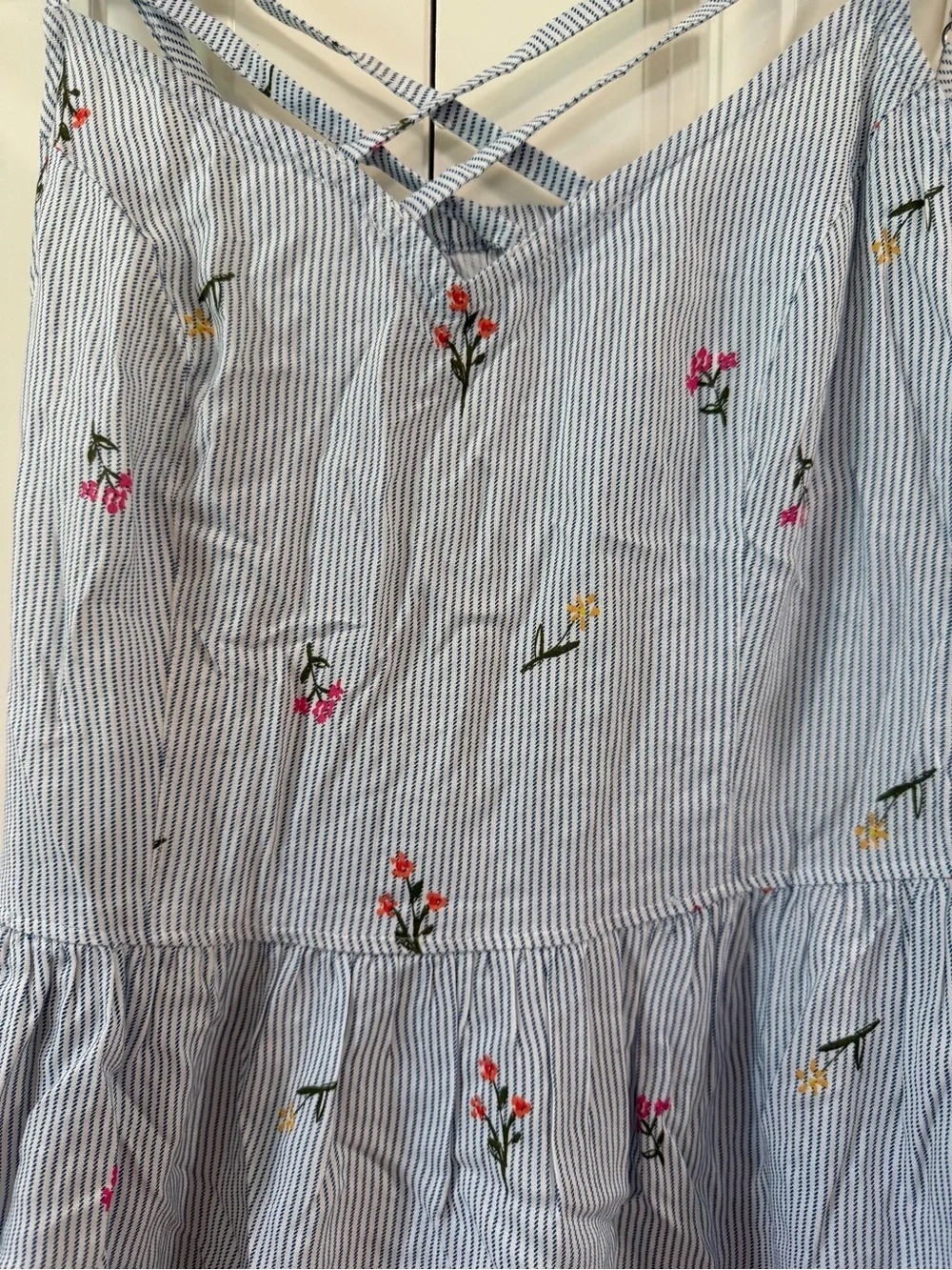 SO Light Blue Striped Floral Sundress